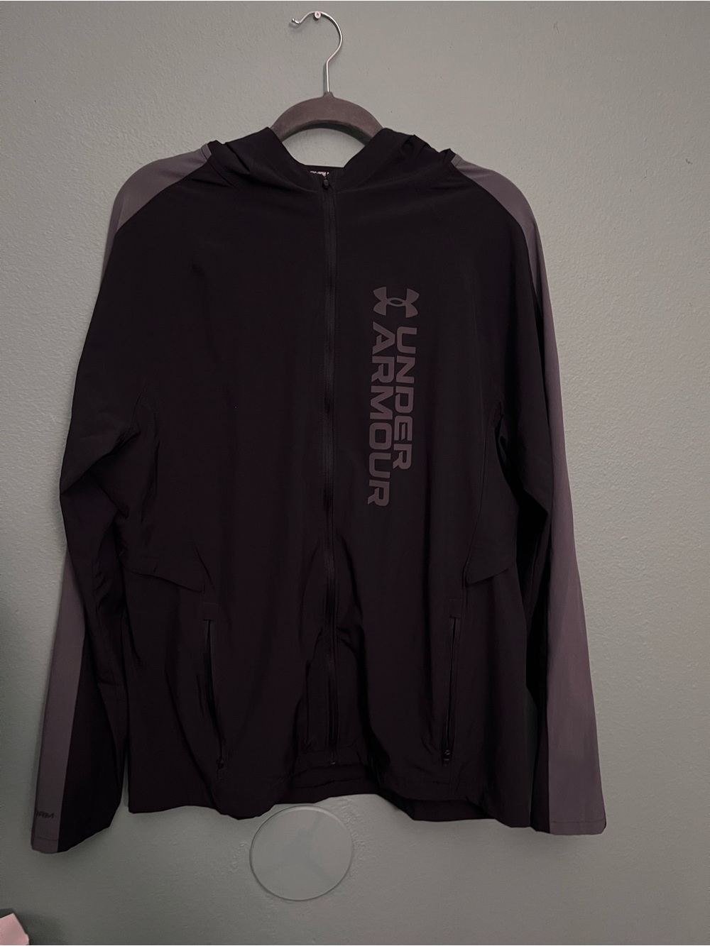 Under Armour Black and Gray Full-Zip Hooded Windbreaker